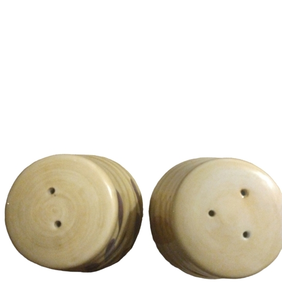 Painted Ceramic LG. Salt & Pepper Shakers Beehive Shaped Tan with Floral Design - Picture 5 of 6